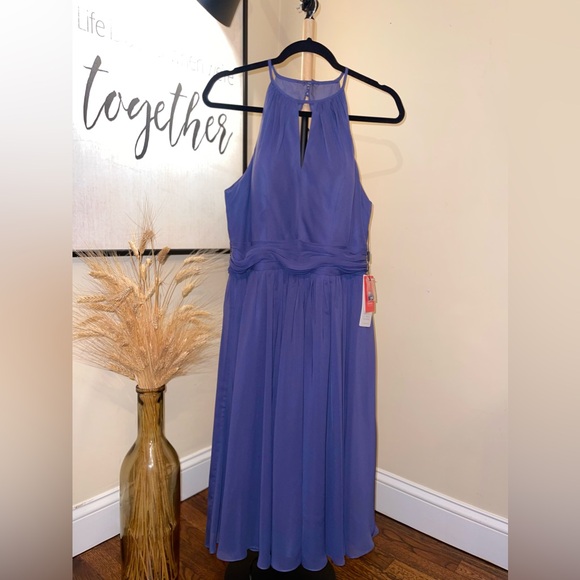 NWT - A-line Scoop Chiffon Cocktail Dress With Ruffle - Picture 8 of 16